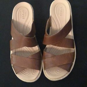 Crocs leather wedge sandals